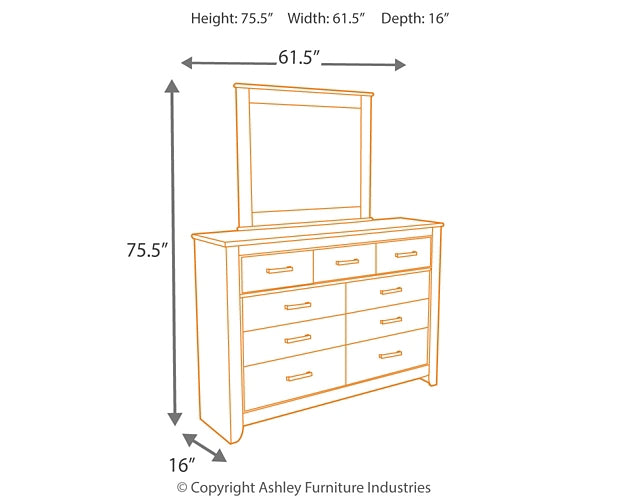 Zelen Full Panel Bed with Mirrored Dresser