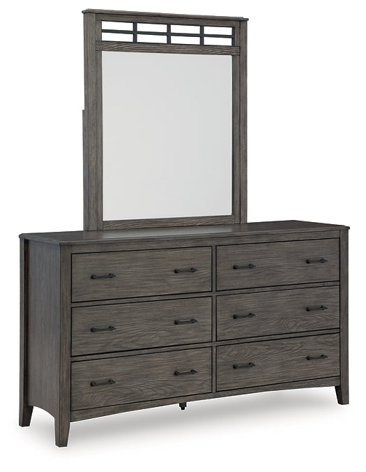 Montillan King Panel Bed with Mirrored Dresser and Nightstand