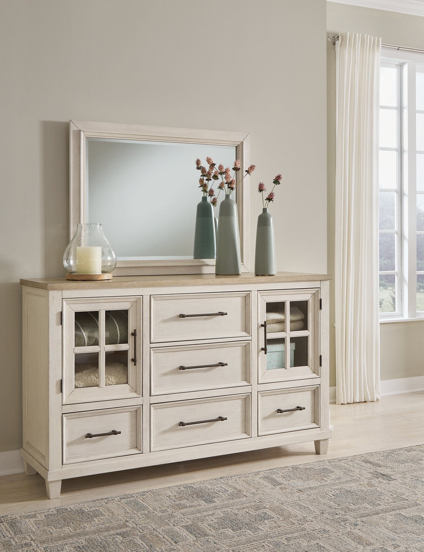 Shaybrock California King Panel Bed with Mirrored Dresser